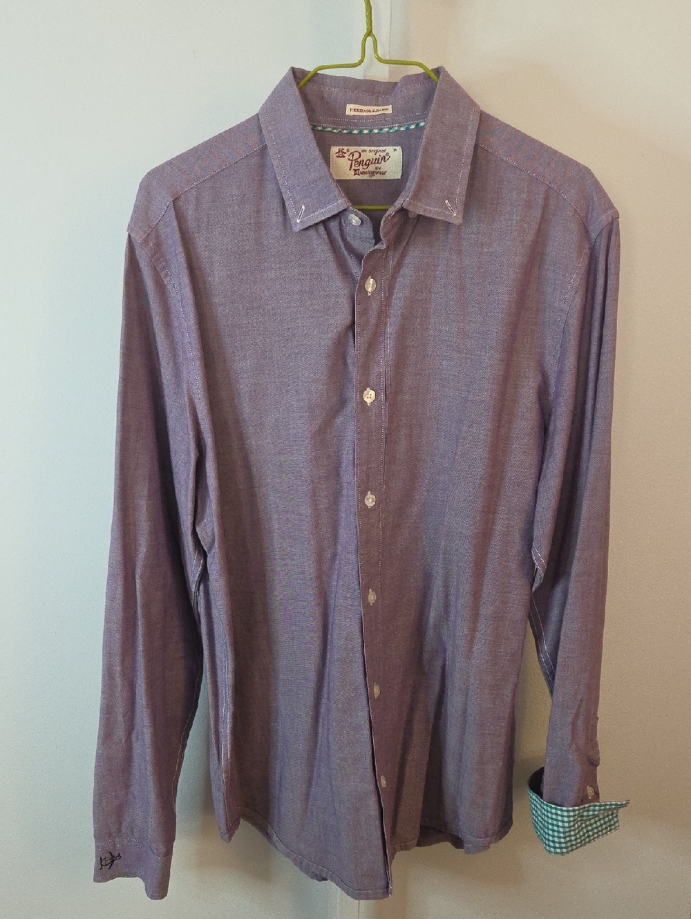 Original Penguin Purple Heritage Slim Fit Long Sleeve Button Down Shirt Size M